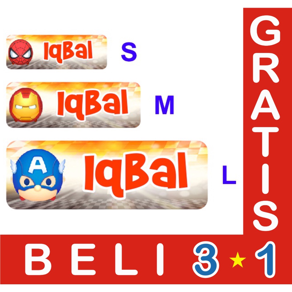 

STIKER LABEL NAMA WATERPROOF BASIC TSUM TSUM AVENGER