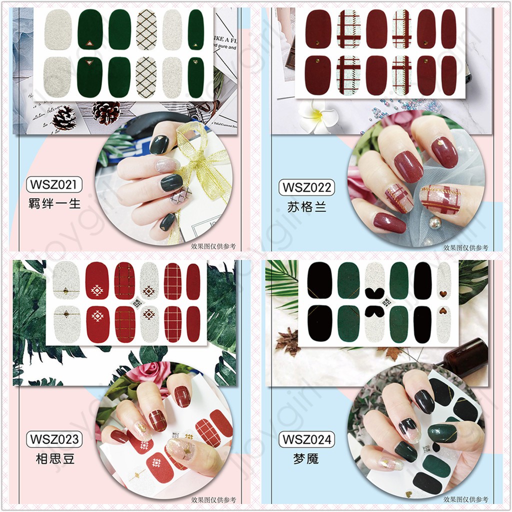 WSZ 3D Nail Sticker Kuku Motif Stiker Kuku Glitter Hiasan kuku DIY Waterproof Nail Art Manicure