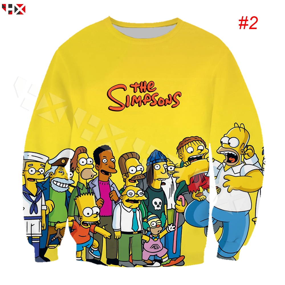 Sweater Kaos Pria Wanita Casual Lengan Panjang Motif Print Kartun The Simpsons 3D