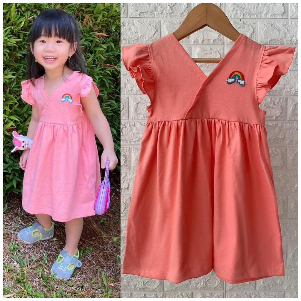 Dress Anak Motif Pelangi Dress Anak Bahan Kaos Size 1-5 Tahun