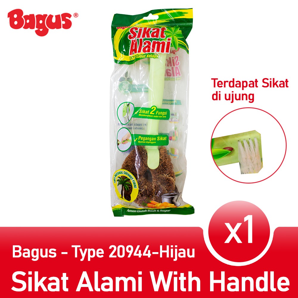 Bagus Sikat Sabut Kelapa Alami With Handle Pegangan W-20944-HIJAU