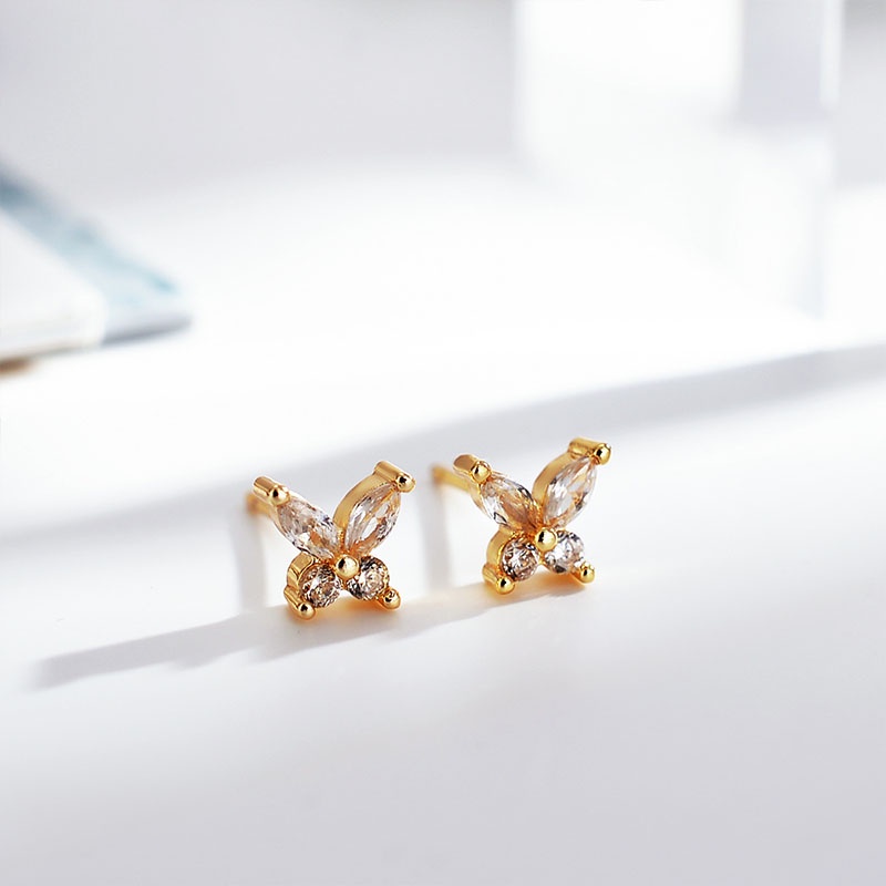 Korea Fashion Micro-Inlaid Zircon Kupu-kupu Anting-Anting Emas Sederhana Temperamen Anting Aksesoris Wanita - olo