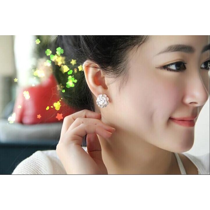 Anting fashion wanita bentuk bunga jepang camelia model jepang terbaru lucu imut