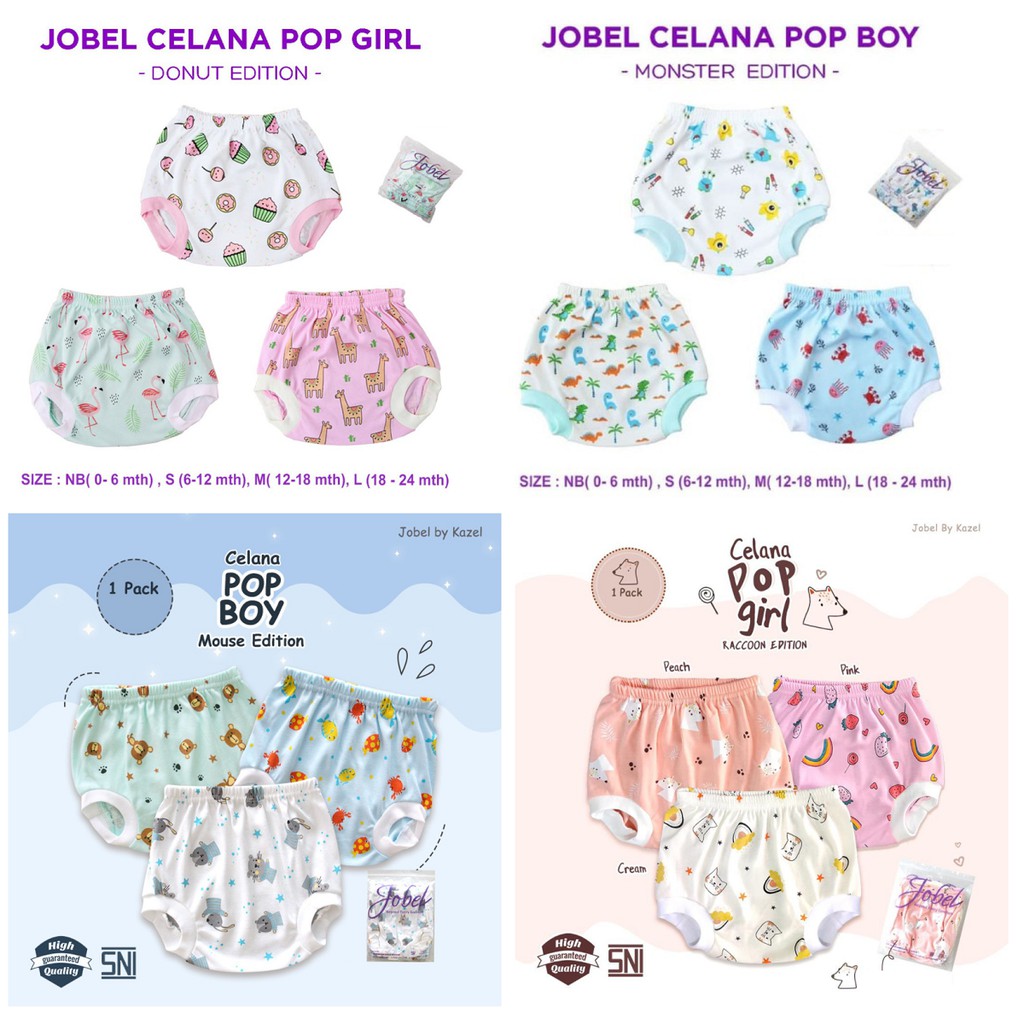 Jobel Celana Pop Bayi Anak 0-2 tahun 3Pcs / 6Pcs Celana Pop DONUT MONSTER Mouse Racoon Stingray Summer CBKS