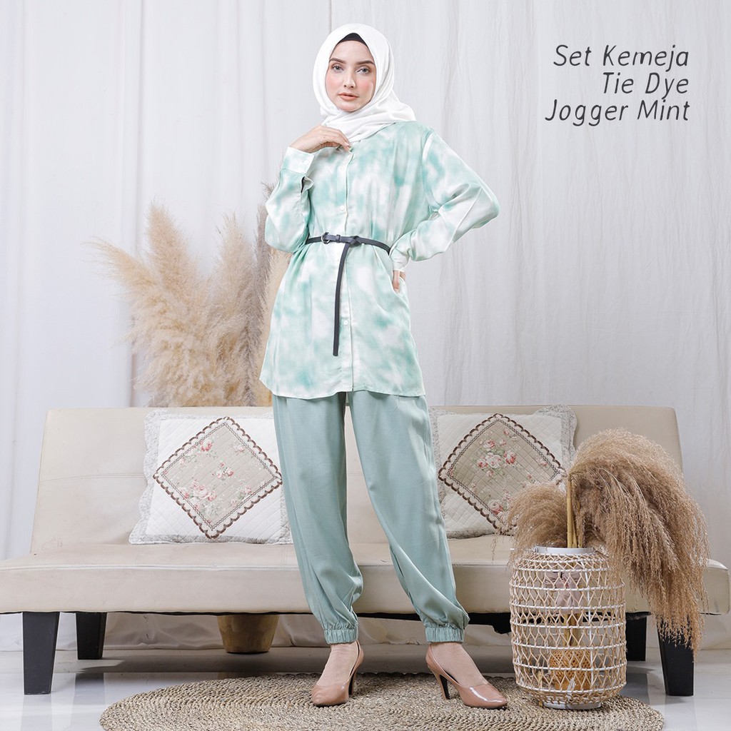 SETELAN KEMEJA CELANA JOGER WANITA TYE DYE PREMIUM GROSIR