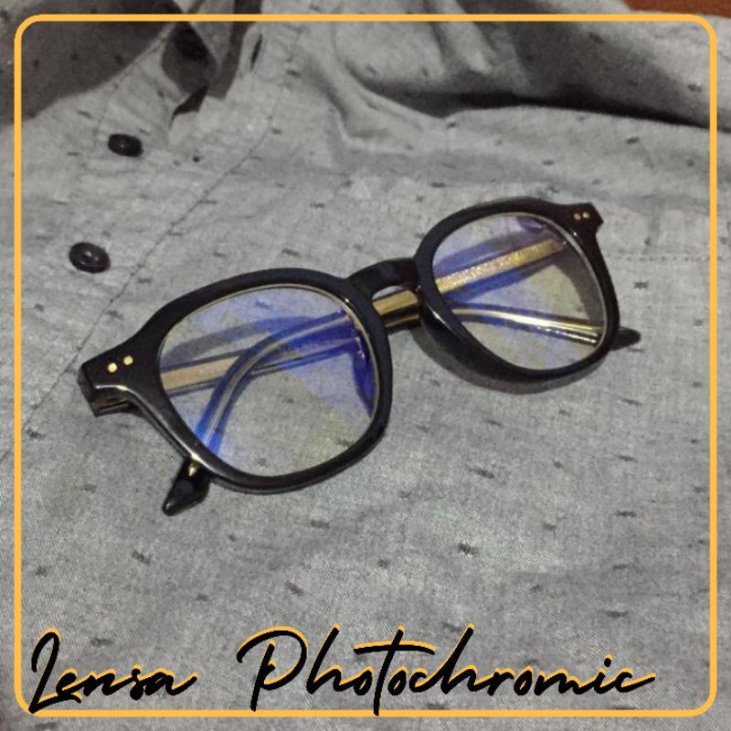 Frame kacamata Photocromic Lensa Anti Radiasi Uv kaca mata Vintage Pria Wanita fotokromik grey B-617