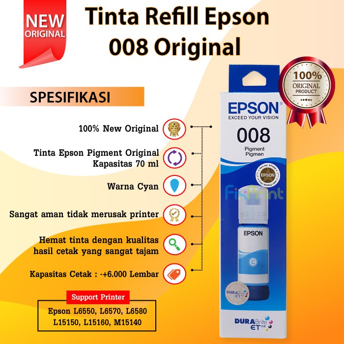 Tinta Epson Original 008 Printer L6550 L6570 L6580 L15150 L15160