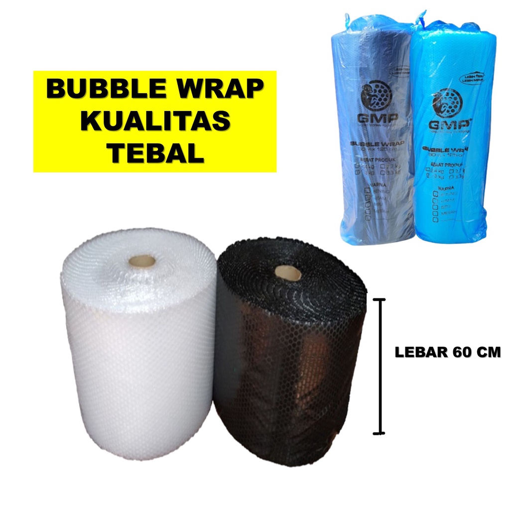 

Bubble Wrap Bening Hitam 60cm x 50 Meter Merk MP / GMP Kualitas Tebal