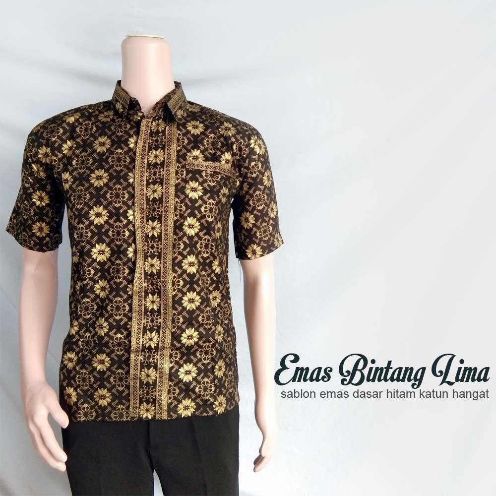 TROLISTORE BATIK SABLON EMAS BAJU  BATIK KEMEJA HEM PRIA 
