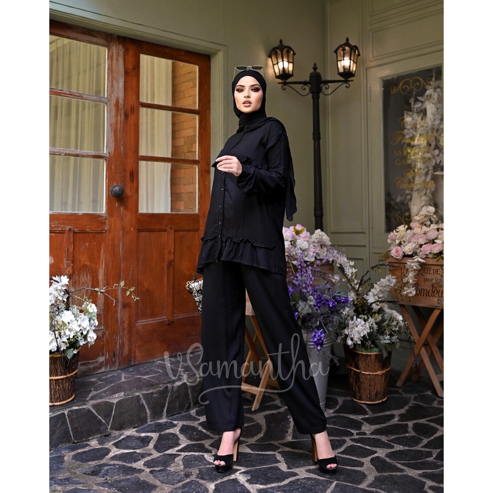vSamantha - Pajamas One Set Rayon Premium Rossa / Setelan Rayon Wanita-Hitam