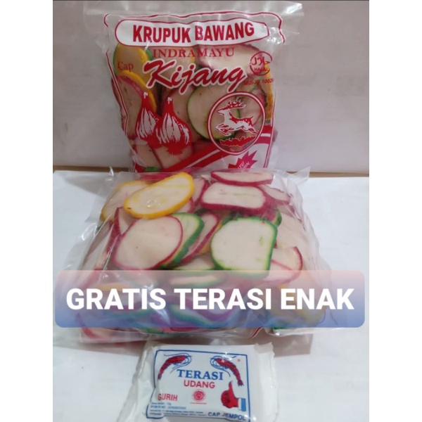 

KERUPUK BAWANG MENTAH CAP KIJANG KHAS INDRAMAYU 200gr GRATIS TERASI ENAK