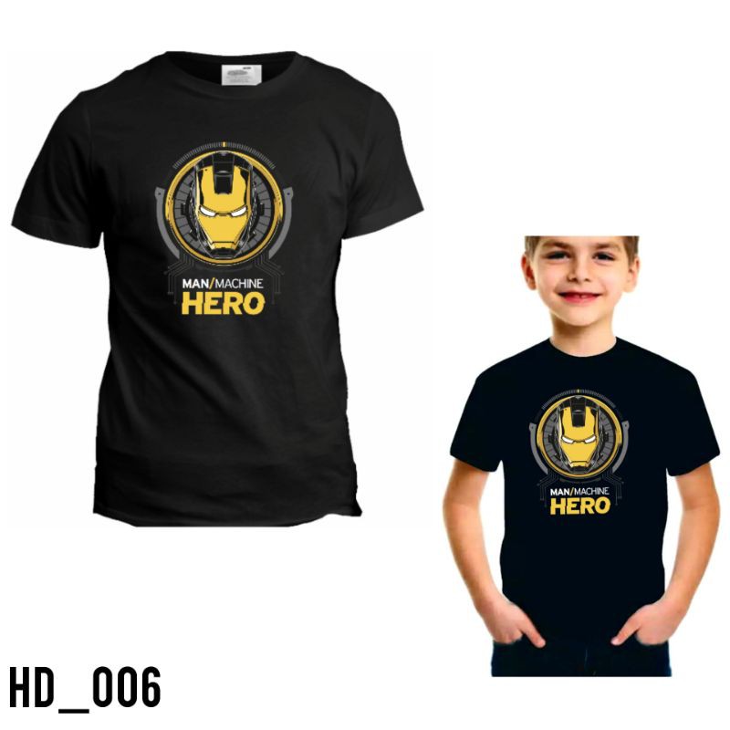 Kaos pria Superhero Combad 24s motif man machine dewasa dan anak - Black series