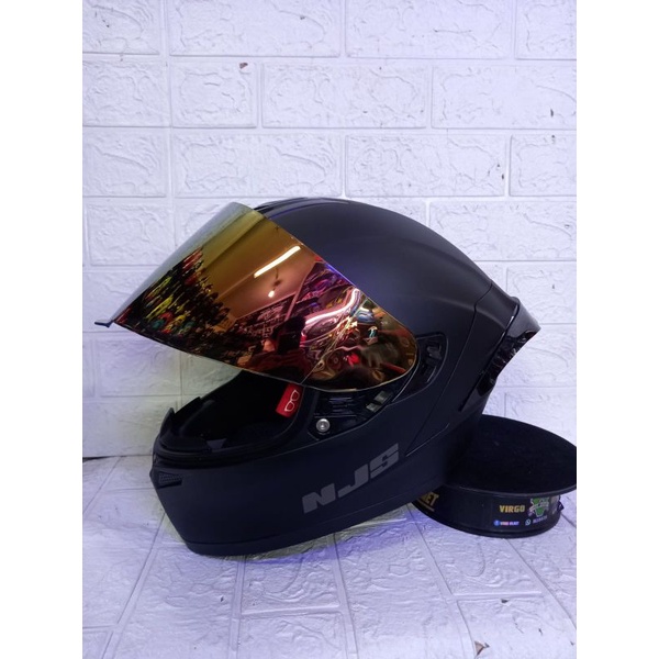 NJS ZX-1 SOLID FLAIN MATT BLACK DOFT PAKET GANTENG VISOR IRIDIUM + SPOILER-V-GOLD P-GANTENG