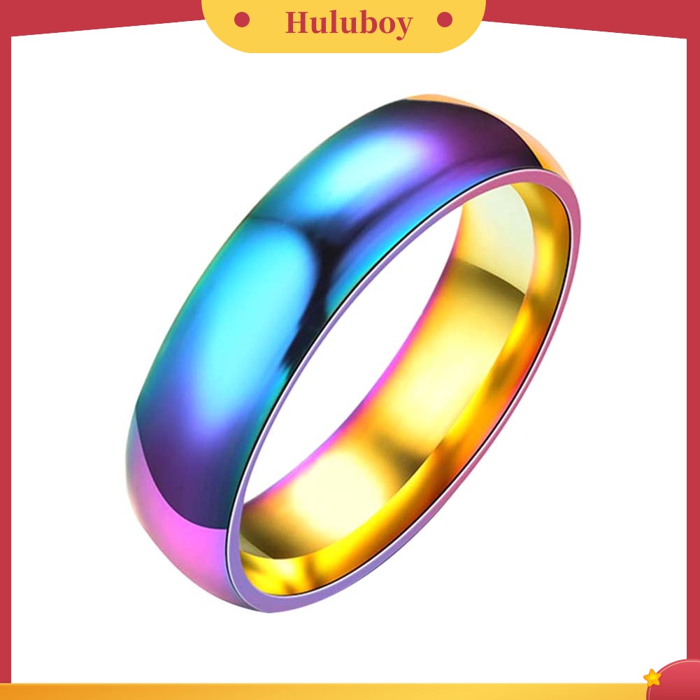 Hu Hu Hu Hu Hu Alat Bantu Pasang Kacamata♡ Cincin Pasangan Bahan Stainless Steel Warna Pelangi Untuk Hadiah Pernikahan