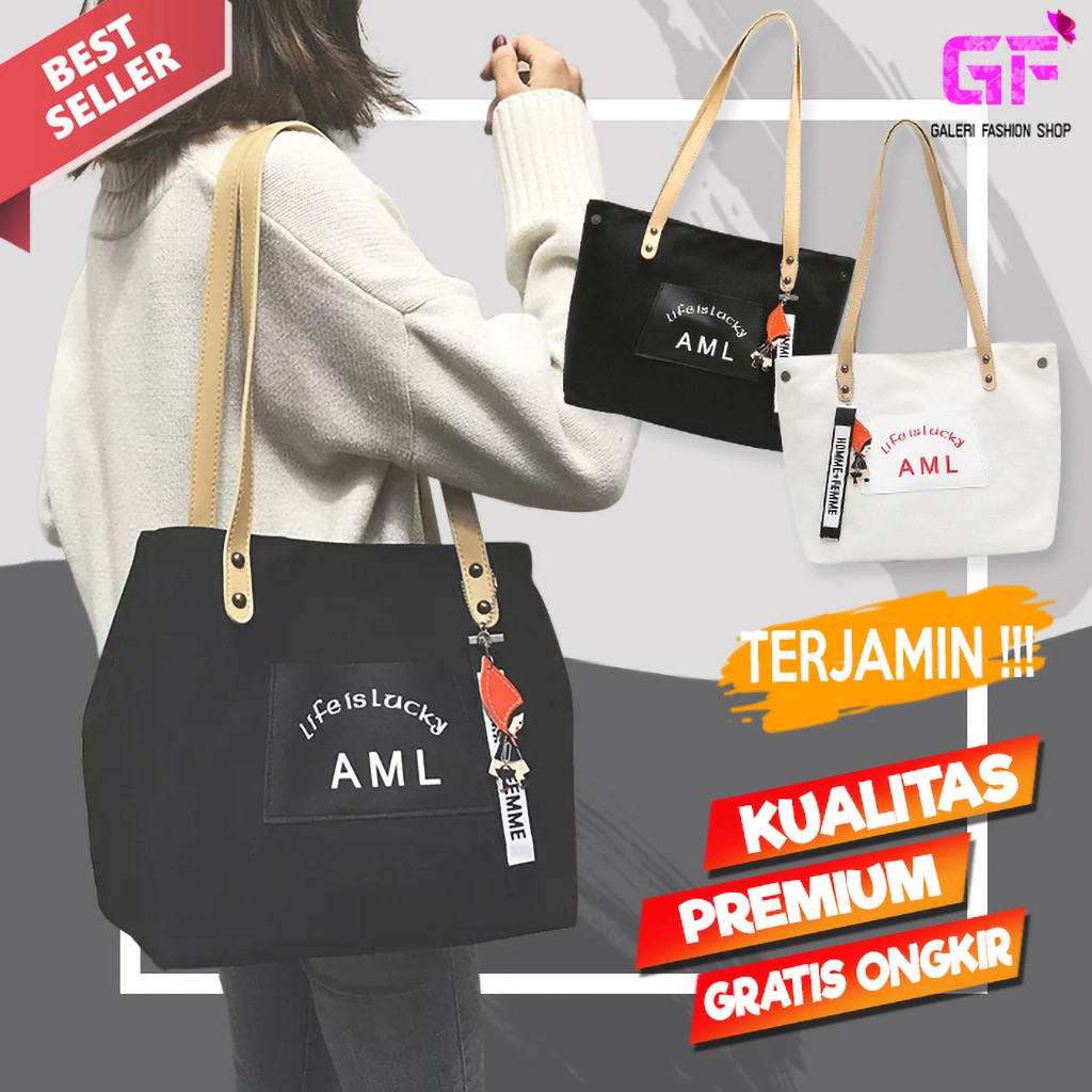 TAS SHOULDER BAG WANITA BAHU JINJING CEWEK KOREA SIMPLE IMPORT KANVAS KANCING PREMIUM MURAH GF548