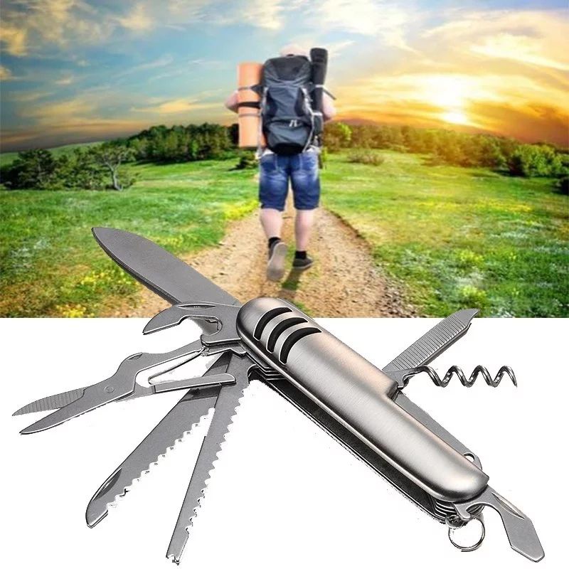 unik gantungan kunci pisau lipat mini multifungsi 11 in 1 outdoor