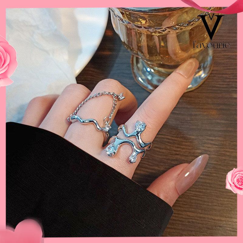 [COD]2pcs Cincin Model Gelombang Tidak Teratur Adjustable Untuk Wanita-FA