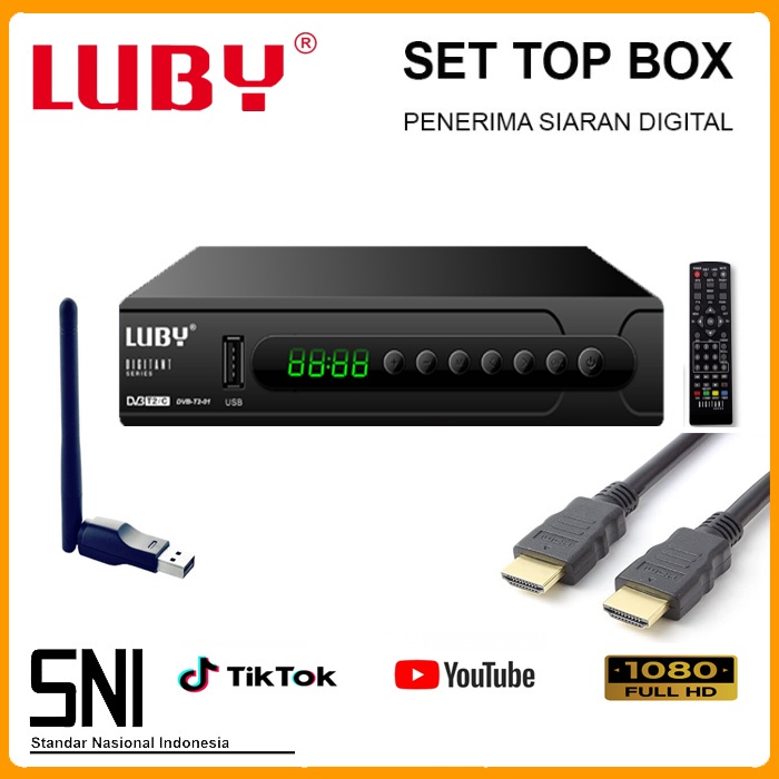 PAKET Luby Set Top Box DVBT2/C Receiver TV STB Digital DVB T2 FREE DONGLE WIFFI MATRIX PROMO MANTAP