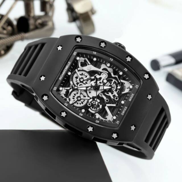 Grosiran Jam Tangan Pria RM Chrono Variasi Rubber YL1660 Free Baterai Cadangan & Box