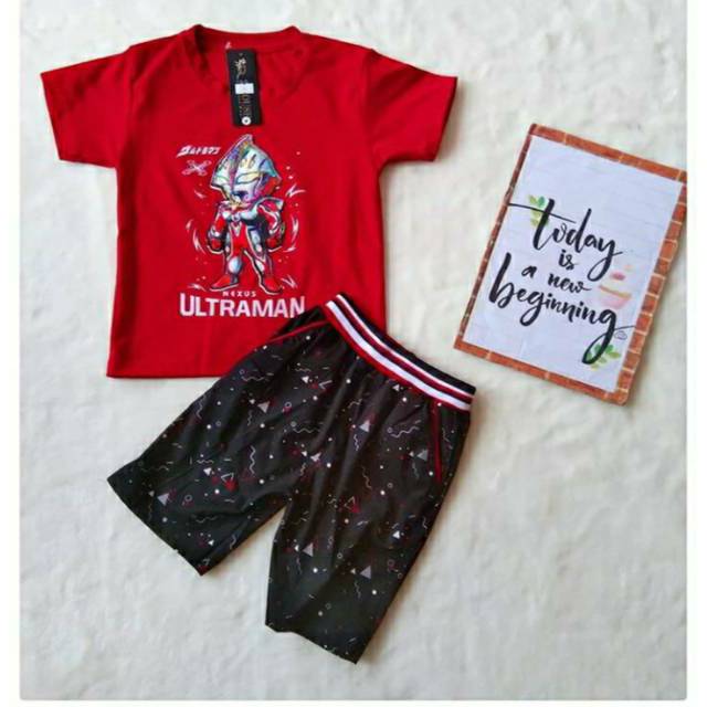 BAJU PAKAIAN SETELAN KAOS ANAK LAKI LAKI COWOK ULTRAMAN LED NYALA BRANDED KEREN MURAH BISA COD