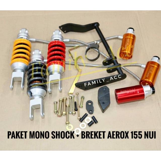 Mono Shock Aerox 155 Tabung Pisah 21 Click Setelan Rebound Adjustable System Nui Racing + Breket PnP