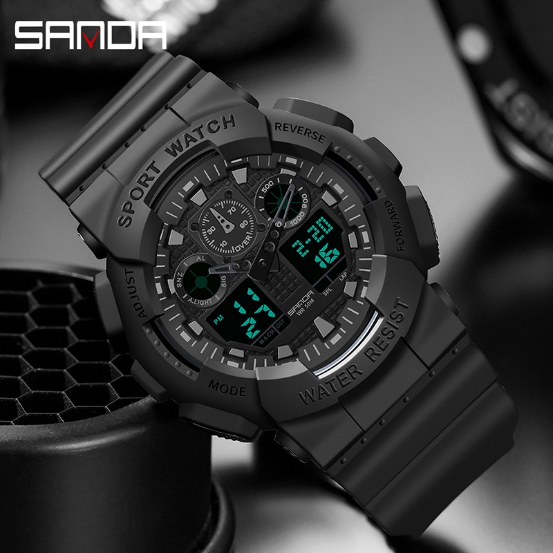 SANDA 3099 Jam Tangan Pria Digital Analog Tali Rubber Chronograph Anti Air WATCHKITE WKOS