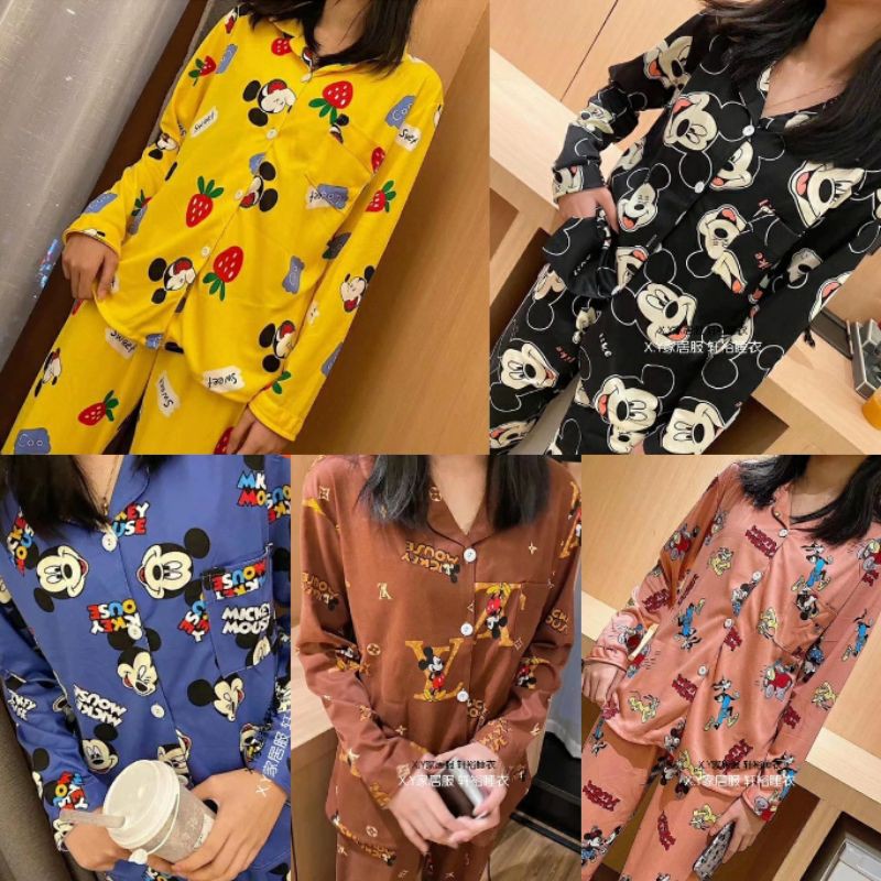 Piyama wanita import krah kancing catton