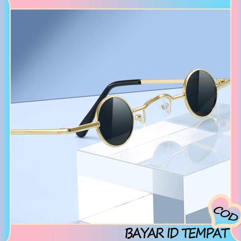 COD❤️ Kacamata Bulat Retro Ultra Kecil Pria Wanita Hip-Hop Punk Style Sunglasses-A.one