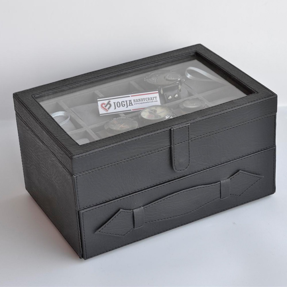 (JUMBO) Kotak Tempat Jam Tangan isi 20 Besar Black Grey | Wadah Arloji | Watch Box