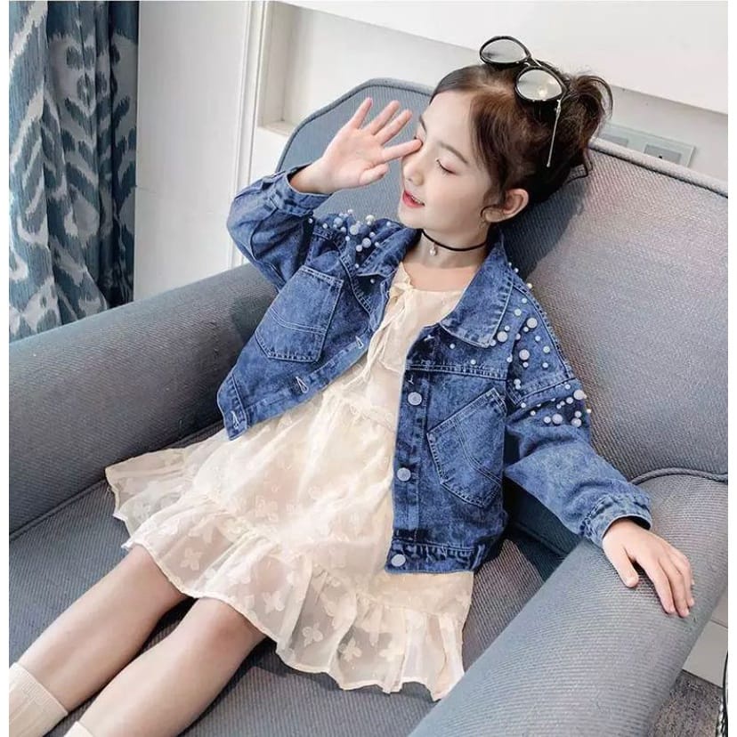 Mz_onlineshop BISA COD /jaket anak mutiara / jaket jeans anak crop mutiara / jaket jeans anak crop m