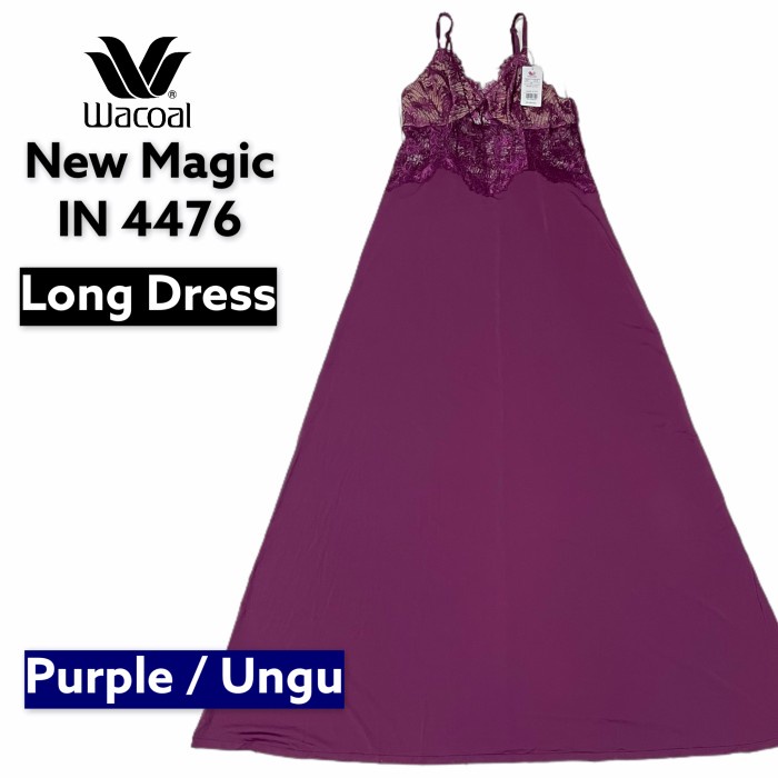 baju tidur - wacoal magic lingerie long dress / baju tidur terusan panjang in 4476 - ungu, m