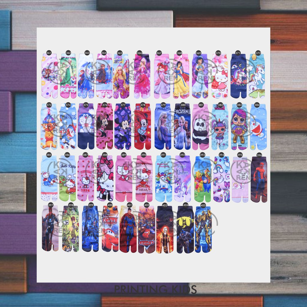 Kaos Kaki Jempol Anak Printing Karakter Frozen,  Mickey Mouse, Princess, Jasmine, Unicorn T