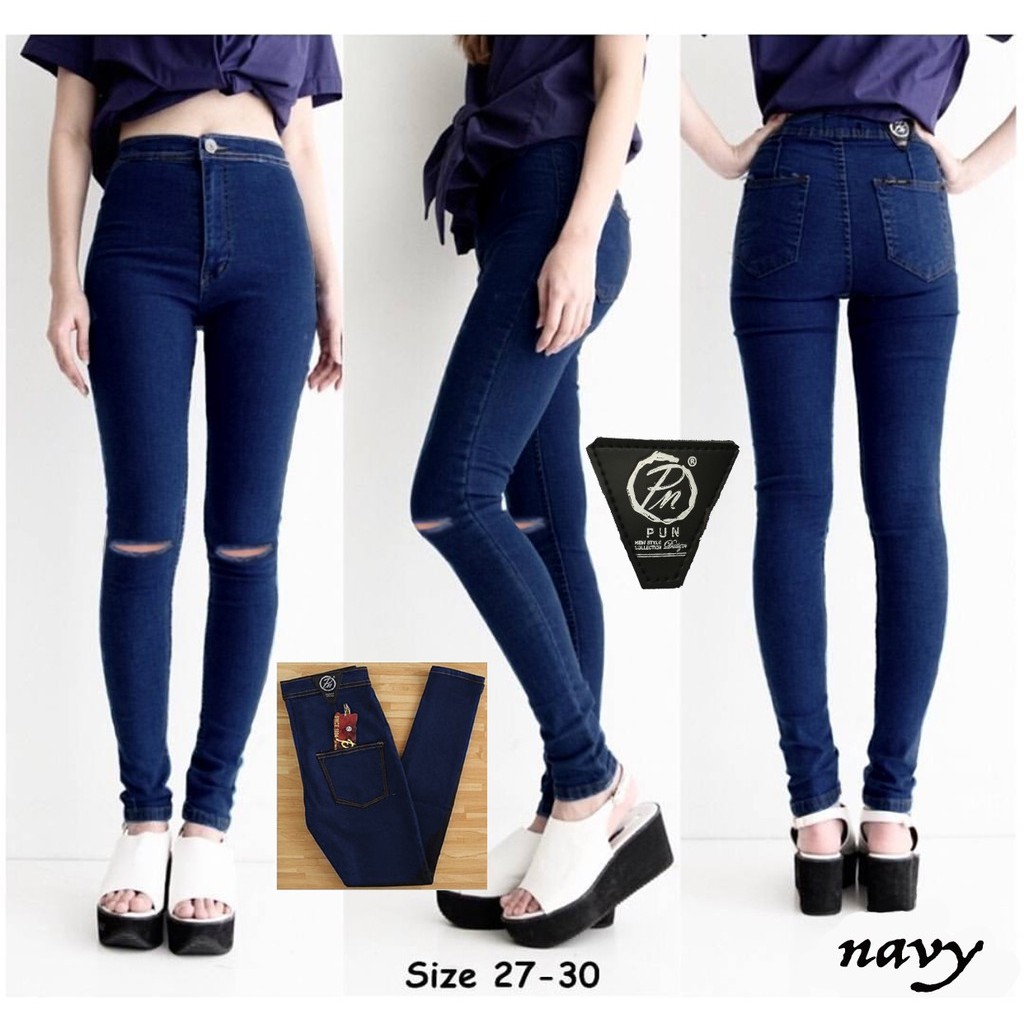 HOPYLOVY - CELANA JEANS HIGHWAIST CUT KNEE (Pun Ripped HW)