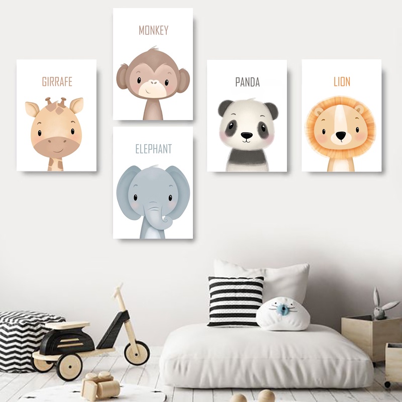 Poster Kayu Hiasan Dinding Kamar Bayi dan anak Gambar Binatang ( A4 ) Dekorasi Kamar anak Wall decor Edukasi Gambar Tema Binatang - A&amp;M