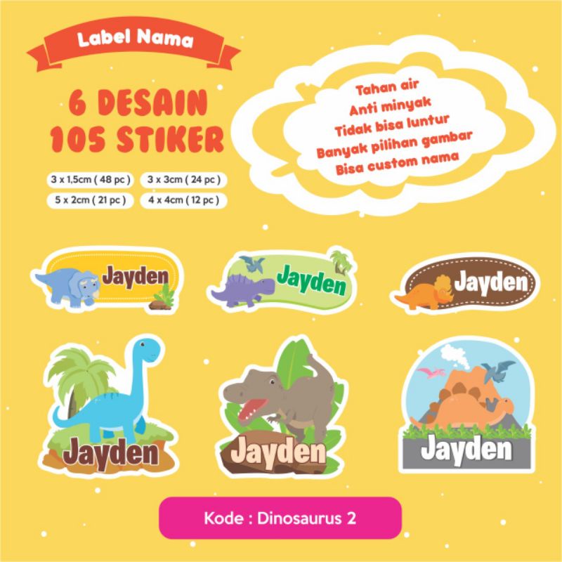 

Stiker label nama anak waterproof antiair lucu