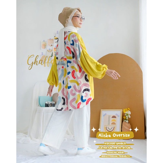 Blouse oversize motif modern / Alika oversize by ghaffa the label / Oversize muslimah premium kekinian