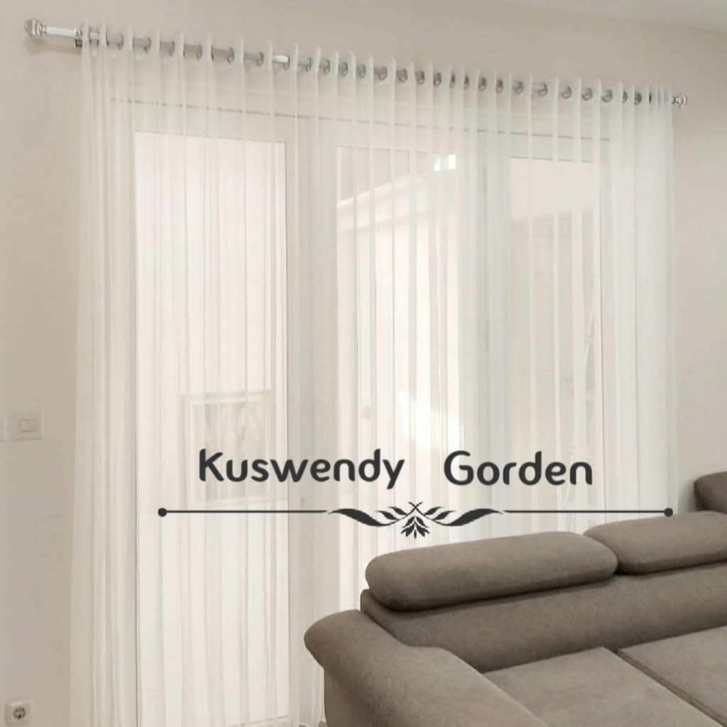 Gorden Vitrase Smokring 150 x 250 - 300 cm Tinggi 3 meter Hordeng Putih Polos Jendela Pintu Tirai Minimalis