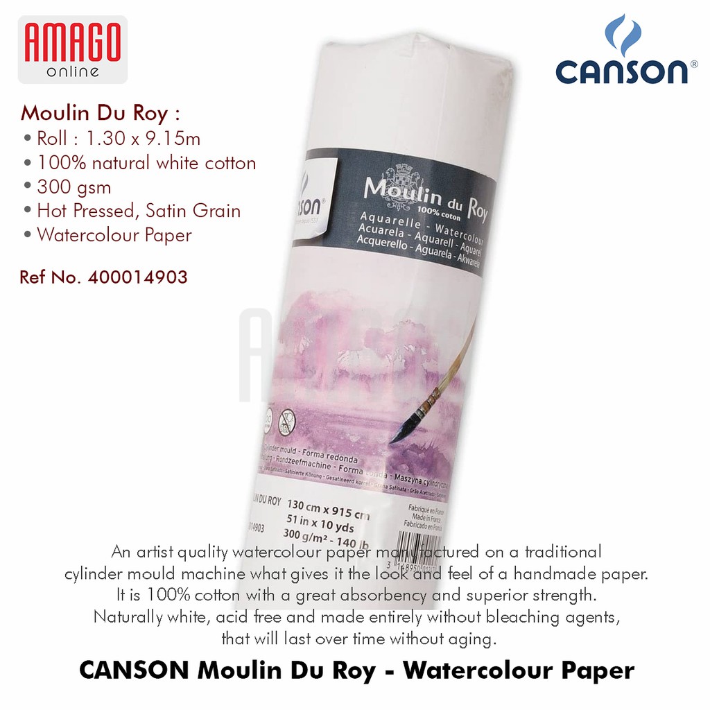 KERTAS CAT AIR - CANSON MOULIN DU ROY HOT PRESSED WATERCOLOUR PAPER - 300GR 130X915 CM - 400014903