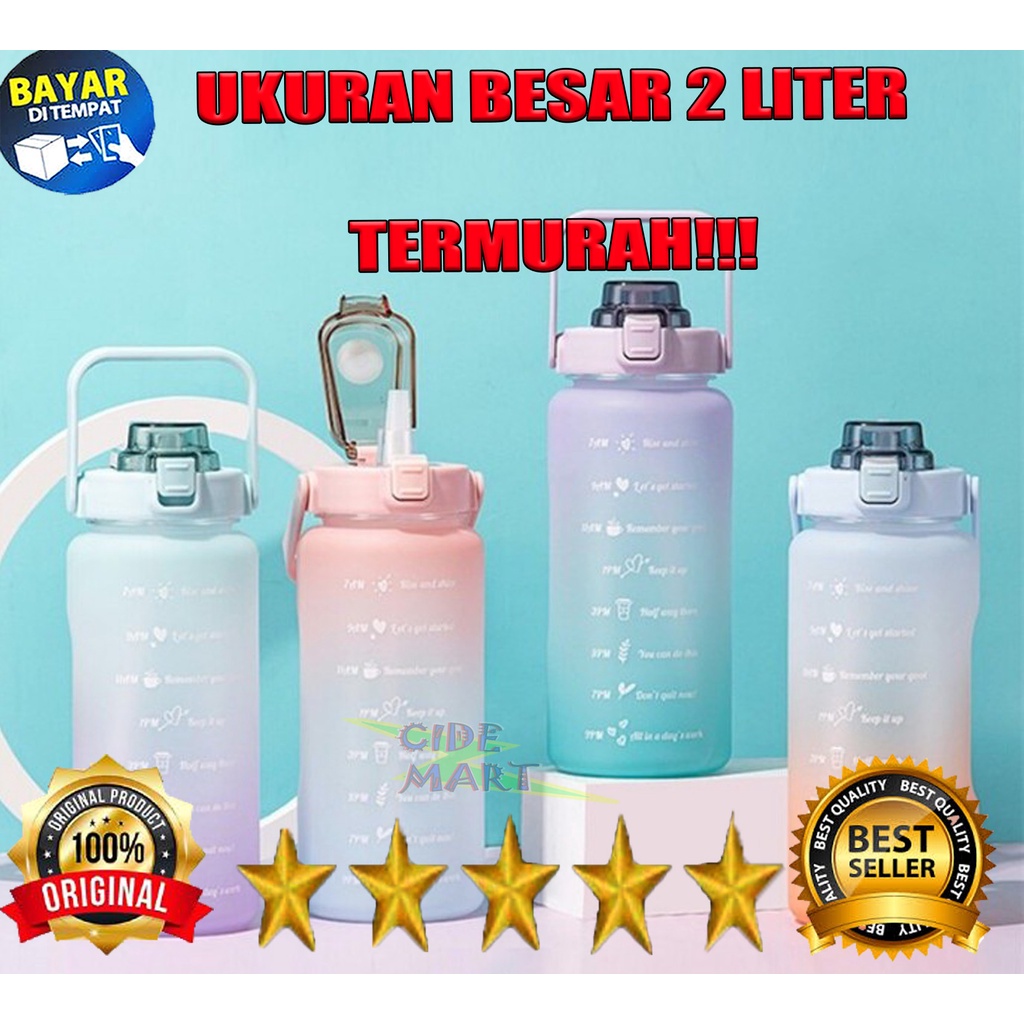 Botol Minum 2 Liter 2000ML Korea VIRAL Motivasi Waktu DIY 3D STICKER