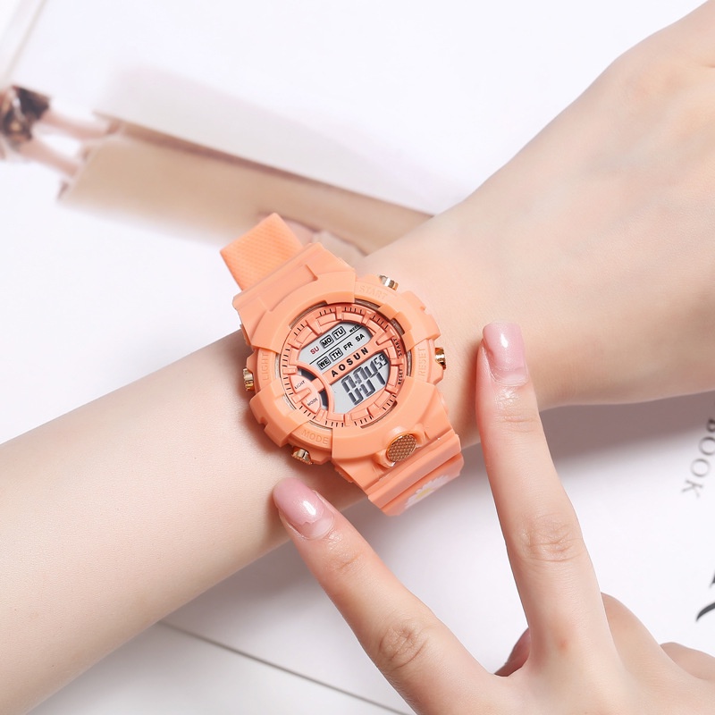 ✅COD Jam Tangan Digital Wanita Pria Fashion Sport Gaya Bunga Aster Kecil Rubber Bulat Watch LED Murah S1174