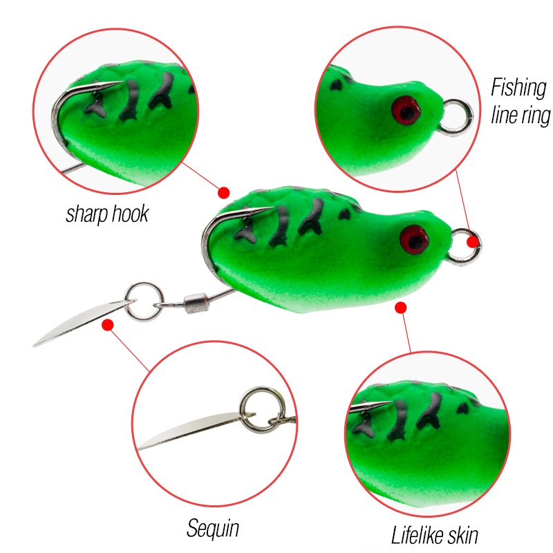 1 Pc Umpan Pancing Soft Bait Bentuk Katak Ukuran 3cm / 4g 5 Warna