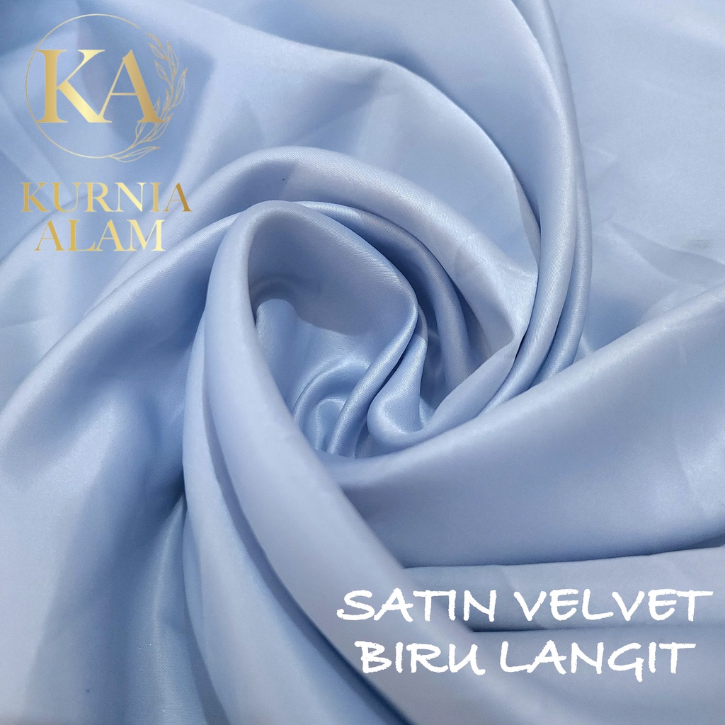 Kain Satin Velvet Meteran Bahan Bridesmaid Warna BIRU LANGIT Premium Silk Gaun, Rok, Dress, Dekor, H