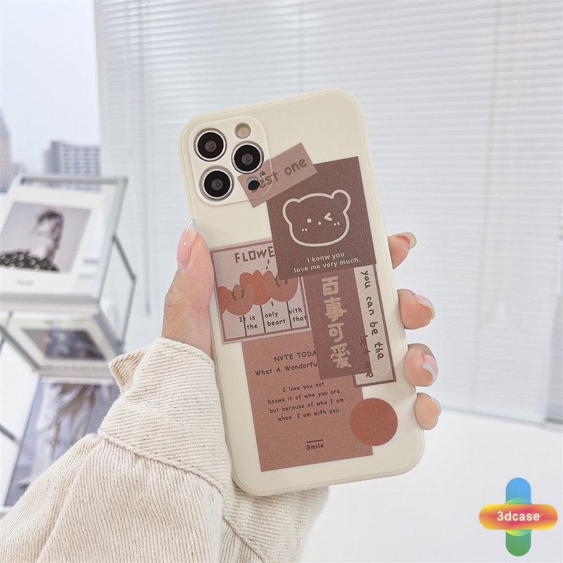 Casing Infinix Smart 5 Pro 4 3 Plus Infinix Hot 10 Play Hot 10 10t 10s 10i S4 9 Pro 11 Plus Hot 9 11 Play 11 11S NFC Infinix Note 8 10 Tencno Spark 5 PRO A54 A15 A9 A5 Straight Edge Ins Korean Cute Cartoon Bear Vintage Couple Soft TPU Case Cover