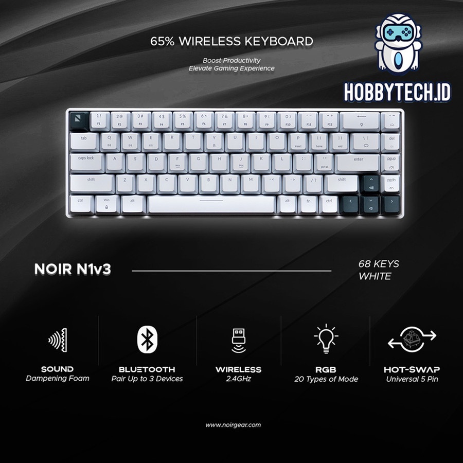 Noir N1v3 / N1 65% White Wireless Mechanical Gaming Keyboard