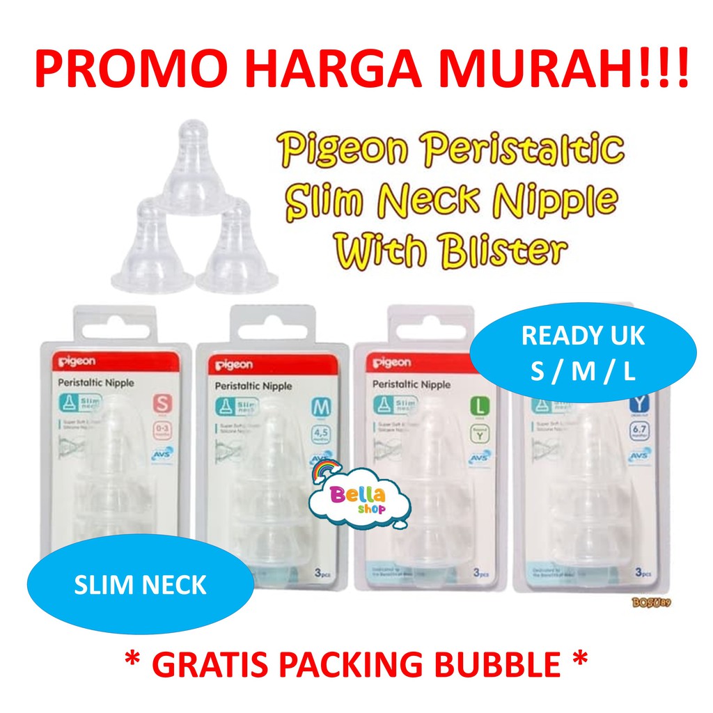 Pigeon Peristaltic SLIM NECK Nipple BLISTER ISI 3 Dot Bayi Standard-BELLA SHOP