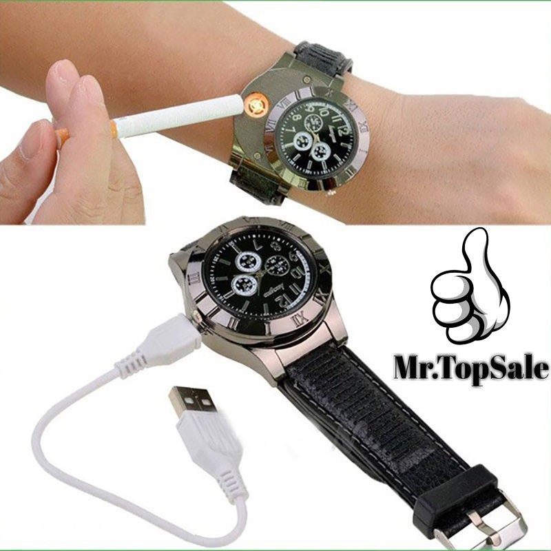 Sport Elegant premium Sempurna deh #2019 Jam Tangan Pria Korek Elektrik Usb Hadiah Api Rokok Quartz