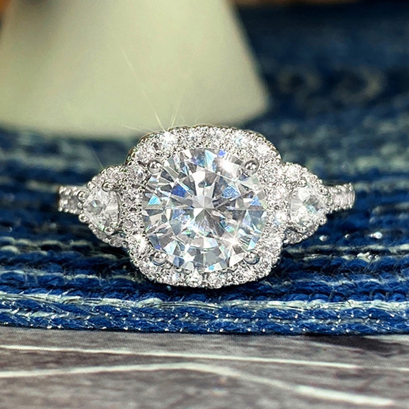 Cincin Wanita Warna Silver Bling CZ Untuk Pernikahan