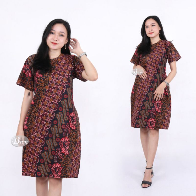 Dress Batik Wanita Modern Lengan Pendek Casual Modis Trendy M L XL XXL Jumbo Original DNT Batik Solo-Motif 12