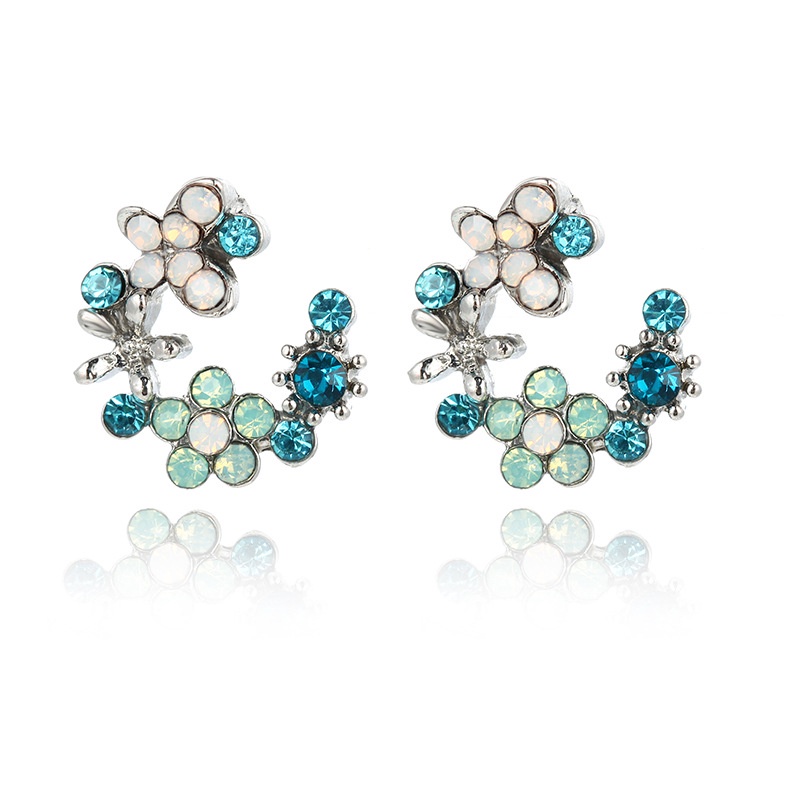 Anting Stud Desain Bunga Biru Hijau Gaya Korea Untuk Wanita