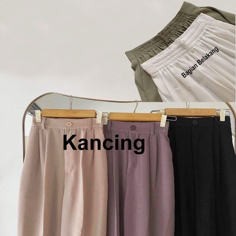 Celana Kulot Rayon Wanita Resleting Kancing Highwaist Premium